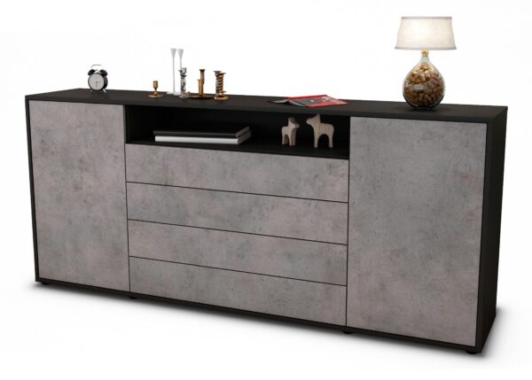 Sideboard Enzo | Korpus Anthrazit | Front in Beton Optik | 180x79x35cm (BxHxT)