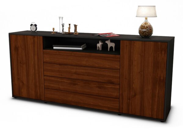 Sideboard Enzo | Korpus Anthrazit | Front in Walnuss Holz Optik | 180x79x35cm (BxHxT)