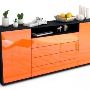Sideboard Enzo | Korpus Anthrazit | Front in Hochglanz Orange | 180x79x35cm (BxHxT)