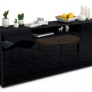 Sideboard Enzo | Korpus Anthrazit | Front in Hochglanz Schwarz | 180x79x35cm (BxHxT)