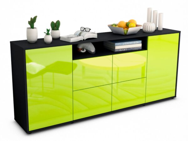 Sideboard Ephenia | Korpus Anthrazit | Front in Hochglanz Grün | 180x79x35cm (BxHxT)
