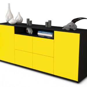 Sideboard Ephenia | Korpus Anthrazit | Front in Gelb | 180x79x35cm (BxHxT)