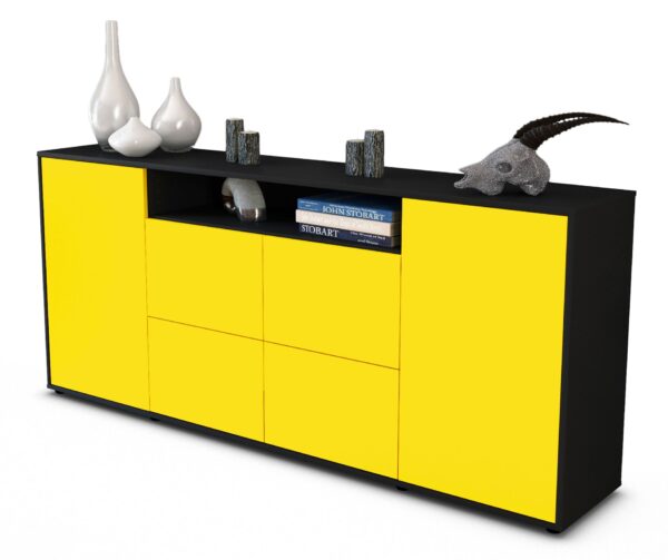 Sideboard Ephenia | Korpus Anthrazit | Front in Gelb | 180x79x35cm (BxHxT)