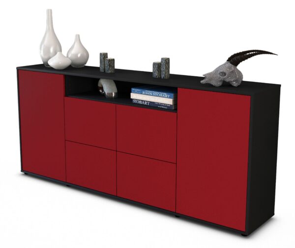 Sideboard Ephenia | Korpus Anthrazit | Front in Bordeaux | 180x79x35cm (BxHxT)