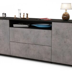 Sideboard Erina | Korpus Anthrazit | Front in Beton Optik | 180x79x35cm (BxHxT)