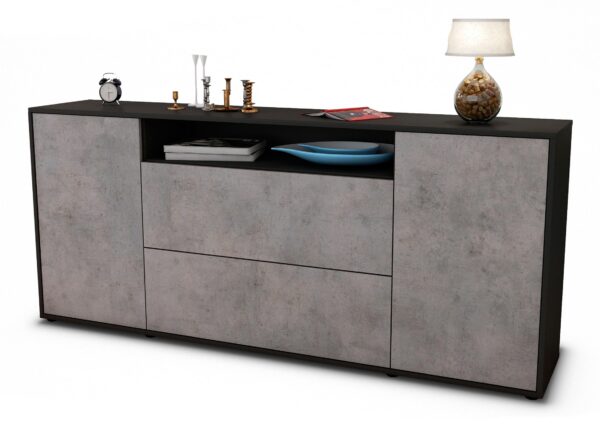 Sideboard Erina | Korpus Anthrazit | Front in Beton Optik | 180x79x35cm (BxHxT)