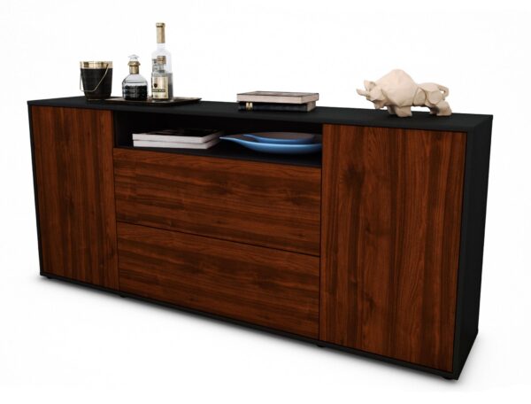 Sideboard Erina | Korpus Anthrazit | Front in Walnuss Holz Optik | 180x79x35cm (BxHxT)