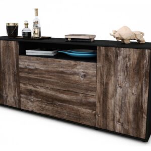 Sideboard Erina | Korpus Anthrazit | Front in Treibholz Holz Optik | 180x79x35cm (BxHxT)