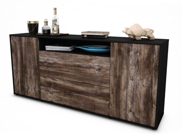 Sideboard Erina | Korpus Anthrazit | Front in Treibholz Holz Optik | 180x79x35cm (BxHxT)
