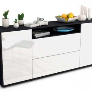 Sideboard Erina | Korpus Anthrazit | Front in Hochglanz Weiß | 180x79x35cm (BxHxT)