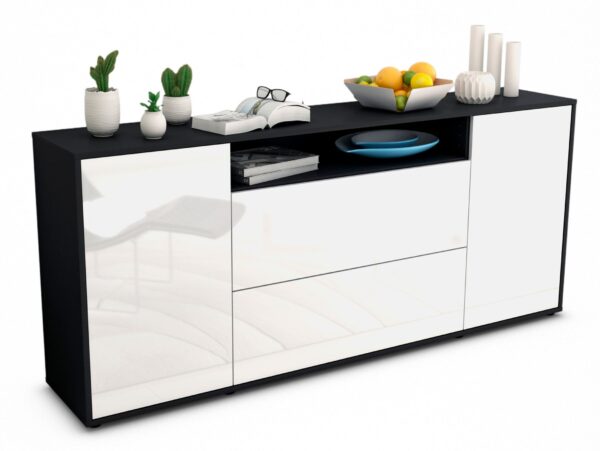 Sideboard Erina | Korpus Anthrazit | Front in Hochglanz Weiß | 180x79x35cm (BxHxT)