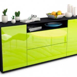 Sideboard Erina | Korpus Anthrazit | Front in Hochglanz Grün | 180x79x35cm (BxHxT)