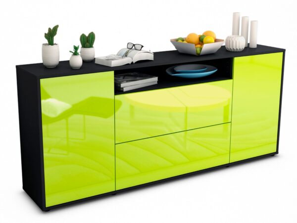 Sideboard Erina | Korpus Anthrazit | Front in Hochglanz Grün | 180x79x35cm (BxHxT)