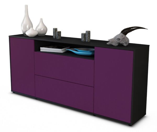 Sideboard Erina | Korpus Anthrazit | Front in Lila | 180x79x35cm (BxHxT)