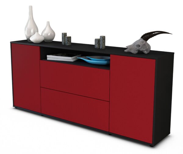 Sideboard Erina | Korpus Anthrazit | Front in Bordeaux | 180x79x35cm (BxHxT)