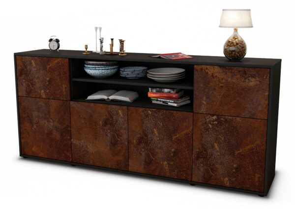 Sideboard Ermelina | Korpus Anthrazit | Front in Rost Optik | 180x79x35cm (BxHxT)