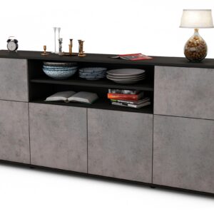 Sideboard Ermelina | Korpus Anthrazit | Front in Beton Optik | 180x79x35cm (BxHxT)