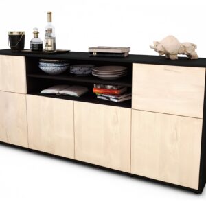 Sideboard Ermelina | Korpus Anthrazit | Front in Zeder Holz Optik | 180x79x35cm (BxHxT)
