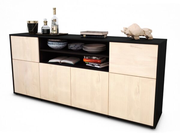 Sideboard Ermelina | Korpus Anthrazit | Front in Zeder Holz Optik | 180x79x35cm (BxHxT)