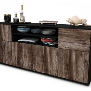 Sideboard Ermelina | Korpus Anthrazit | Front in Treibholz Holz Optik | 180x79x35cm (BxHxT)