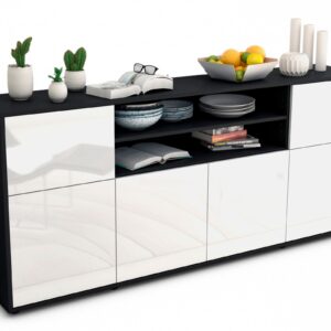 Sideboard Ermelina | Korpus Anthrazit | Front in Hochglanz Weiß | 180x79x35cm (BxHxT)