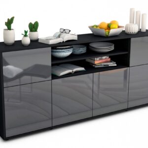 Sideboard Ermelina | Korpus Anthrazit | Front in Hochglanz Grau | 180x79x35cm (BxHxT)