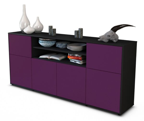 Sideboard Ermelina | Korpus Anthrazit | Front in Lila | 180x79x35cm (BxHxT)