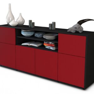 Sideboard Ermelina | Korpus Anthrazit | Front in Bordeaux | 180x79x35cm (BxHxT)