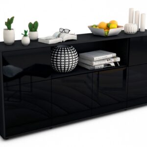 Sideboard Ermentrude | Korpus Anthrazit | Front in Hochglanz Schwarz | 180x79x35cm (BxHxT)