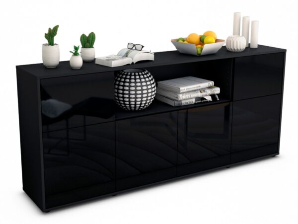 Sideboard Ermentrude | Korpus Anthrazit | Front in Hochglanz Schwarz | 180x79x35cm (BxHxT)