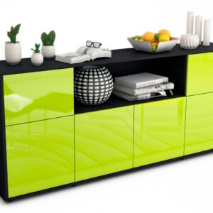 Sideboard Ermentrude | Korpus Anthrazit | Front in Hochglanz Grün | 180x79x35cm (BxHxT)