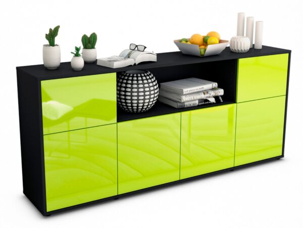 Sideboard Ermentrude | Korpus Anthrazit | Front in Hochglanz Grün | 180x79x35cm (BxHxT)
