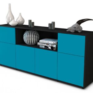 Sideboard Ermentrude | Korpus Anthrazit | Front in Türkis | 180x79x35cm (BxHxT)