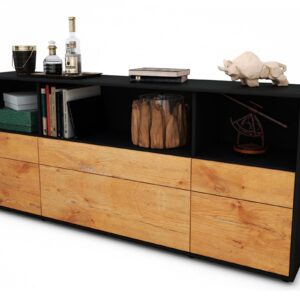 Sideboard Estella | Korpus Anthrazit | Front in Eiche Holz Optik | 180x79x35cm (BxHxT)