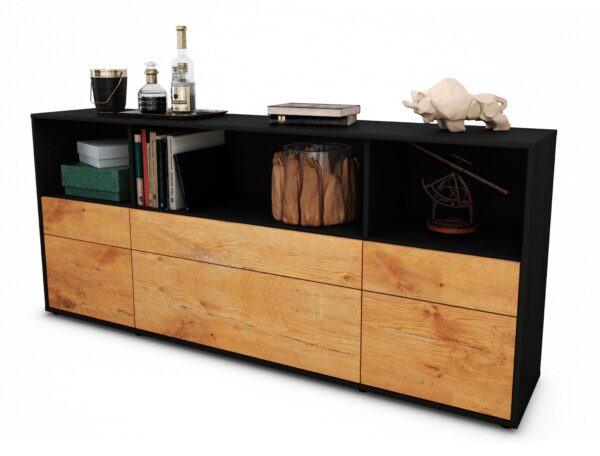Sideboard Estella | Korpus Anthrazit | Front in Eiche Holz Optik | 180x79x35cm (BxHxT)