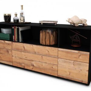 Sideboard Estella | Korpus Anthrazit | Front in Pinie Holz Optik | 180x79x35cm (BxHxT)