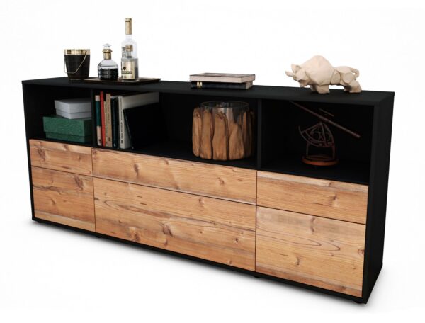Sideboard Estella | Korpus Anthrazit | Front in Pinie Holz Optik | 180x79x35cm (BxHxT)