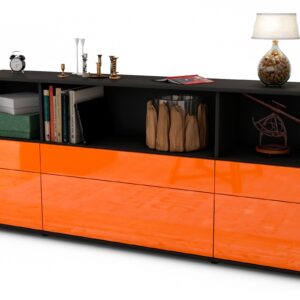 Sideboard Estella | Korpus Anthrazit | Front in Hochglanz Orange | 180x79x35cm (BxHxT)