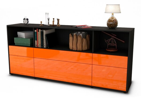 Sideboard Estella | Korpus Anthrazit | Front in Hochglanz Orange | 180x79x35cm (BxHxT)