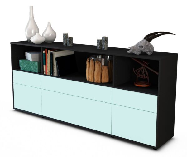 Sideboard Estella | Korpus Anthrazit | Front in Mint | 180x79x35cm (BxHxT)