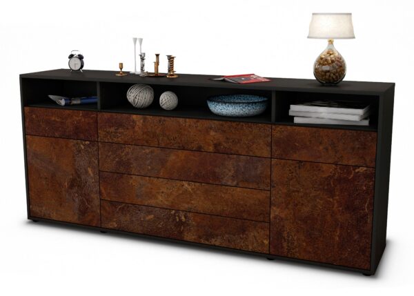 Sideboard Evelina | Korpus Anthrazit | Front in Rost Optik | 180x79x35cm (BxHxT)