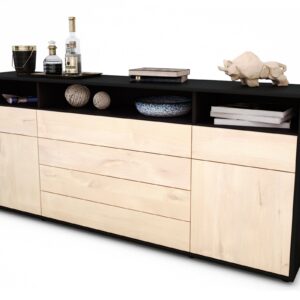 Sideboard Evelina | Korpus Anthrazit | Front in Zeder Holz Optik | 180x79x35cm (BxHxT)