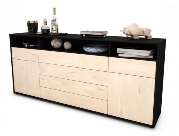 Sideboard Evelina | Korpus Anthrazit | Front in Zeder Holz Optik | 180x79x35cm (BxHxT)