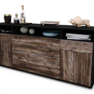Sideboard Evelina | Korpus Anthrazit | Front in Treibholz Holz Optik | 180x79x35cm (BxHxT)