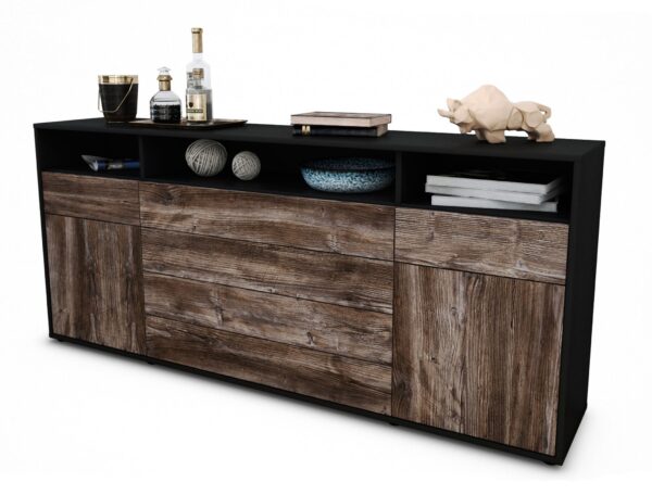 Sideboard Evelina | Korpus Anthrazit | Front in Treibholz Holz Optik | 180x79x35cm (BxHxT)