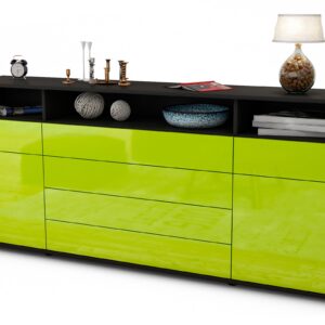 Sideboard Evelina | Korpus Anthrazit | Front in Hochglanz Grün | 180x79x35cm (BxHxT)