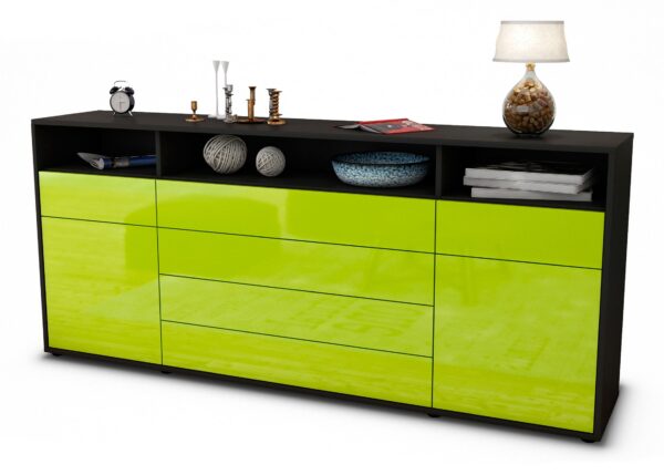 Sideboard Evelina | Korpus Anthrazit | Front in Hochglanz Grün | 180x79x35cm (BxHxT)
