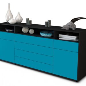 Sideboard Evelina | Korpus Anthrazit | Front in Türkis | 180x79x35cm (BxHxT)