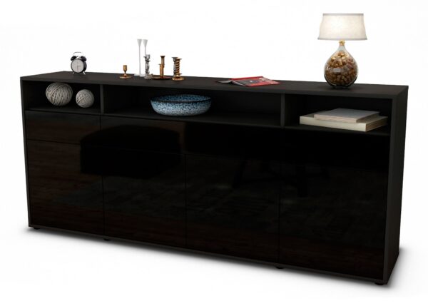 Sideboard Ezia, Schwarz (180x79x35cm)