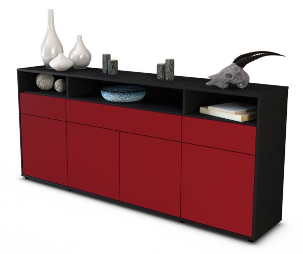 Sideboard Ezia | Korpus Anthrazit | Front in Bordeaux | 180x79x35cm (BxHxT)